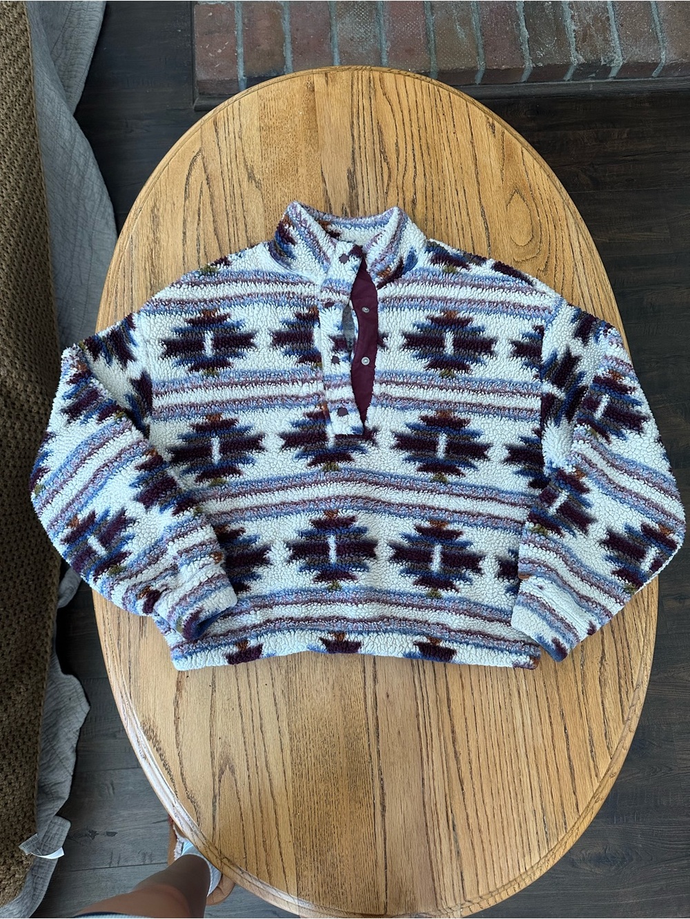 H&M Aztec Pattern Sherpa Pullover - White, Burgundy, Navy